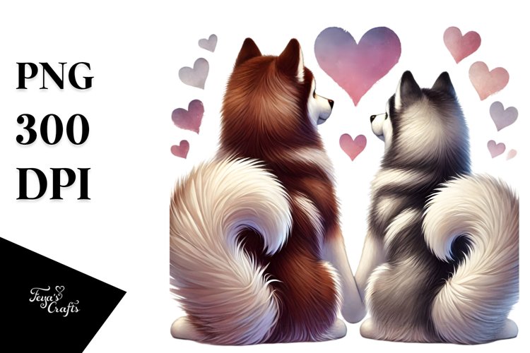 Siberian Husky Uniting Tails into Heart PNG