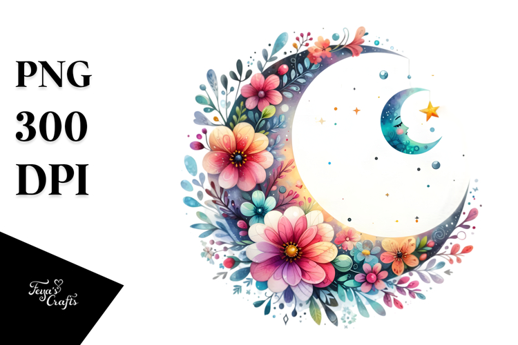 Vibrant Flowers Moon | Sublimation | Clipart