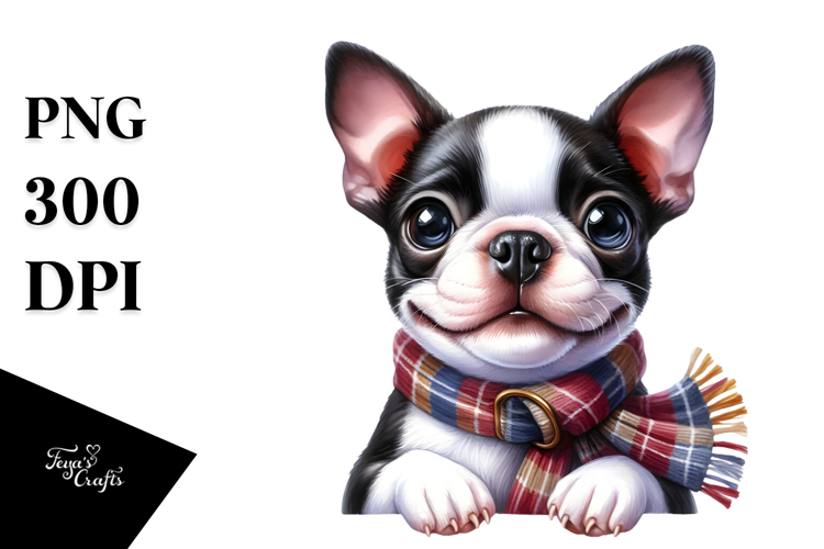 Cute Boston Terrier Dog with Big Eyes, PNG example image 1