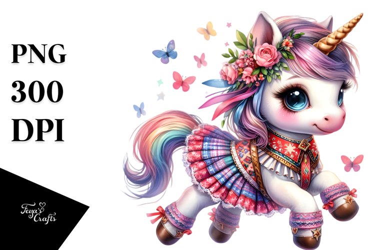 Colorful Unicorn in Folk Dancers Costume PNG