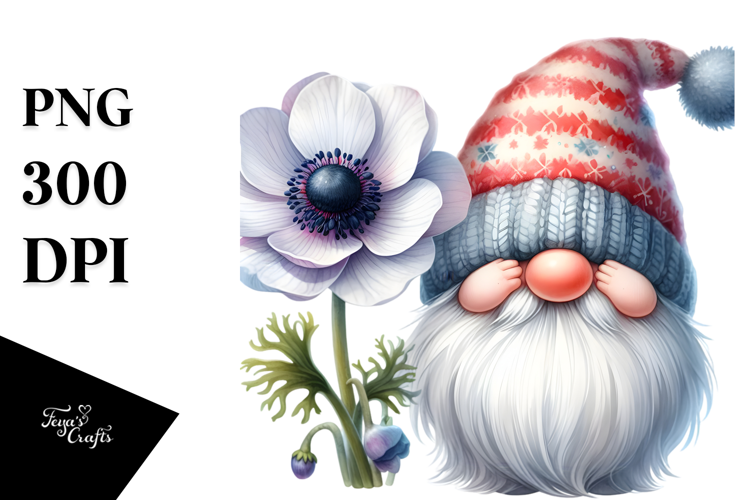 Cute Gnome with Anemone PNG