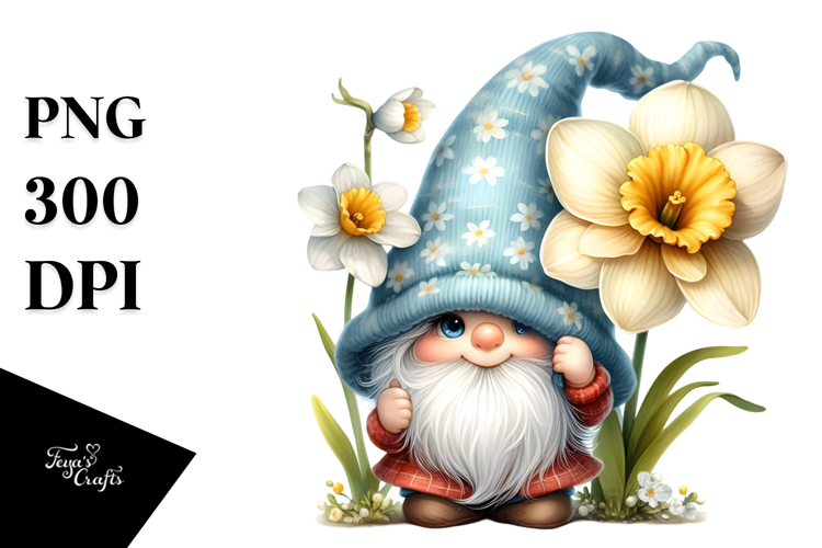 A Cute Watercolor GNOME with Big Hat, PNG