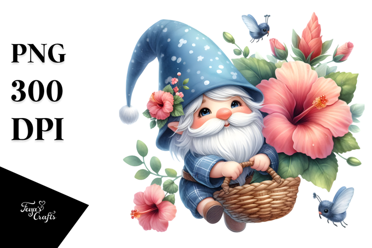 Floating Gnome with Hibiscus, Transparent PNG