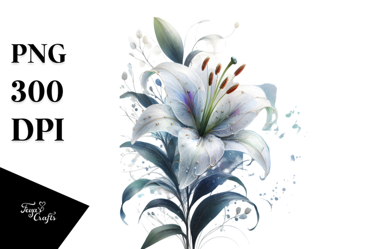 Lily with Metallic Insertions, Watercolor PNG