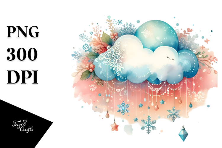 Vintage Cloud with Snowflakes PNG