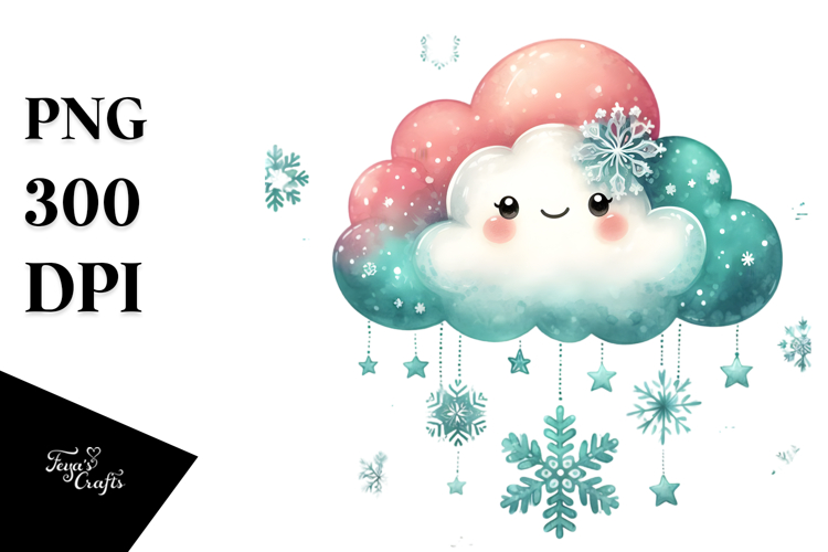 Vintage Cloud with Snowflakes PNG
