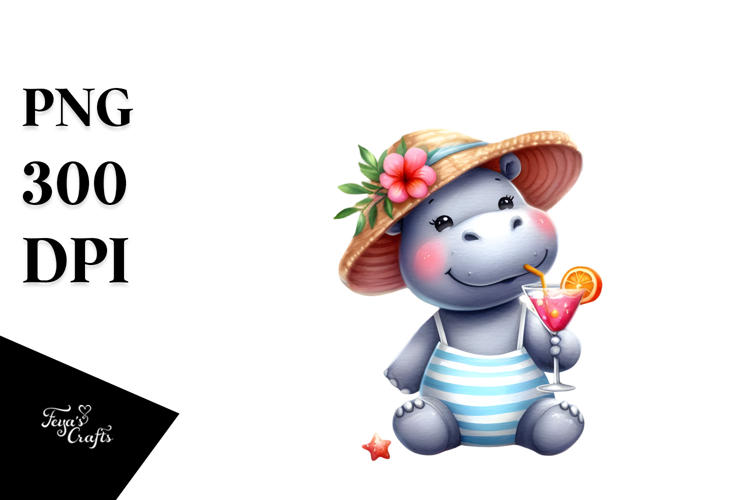 Happy Hippo in Beachwear PNG