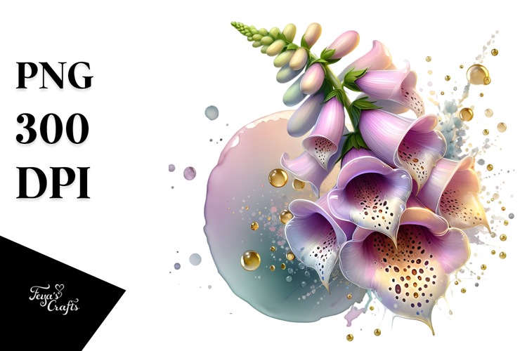 Glossy Foxglove, Round Watercolor Splash