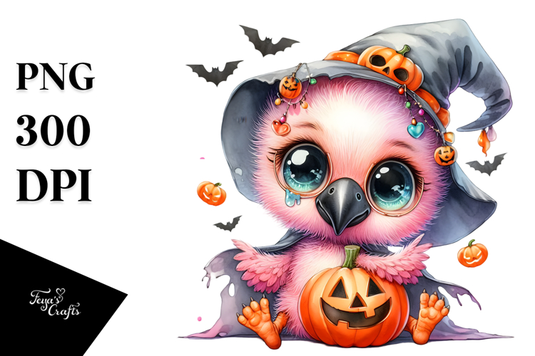 Cute Baby Flamingo in Halloween Dress PNG