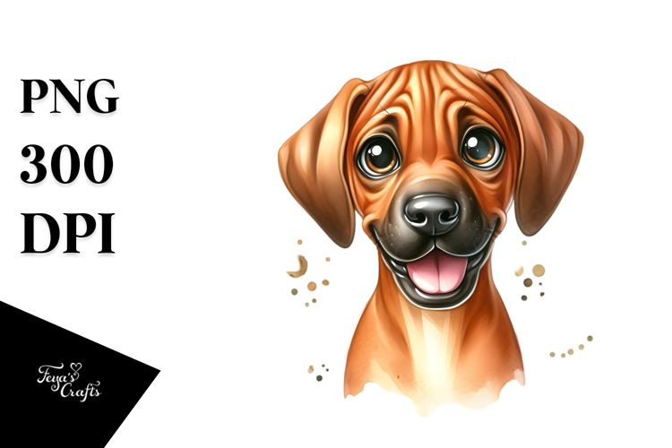 Watercolor Cute Rhodesian Ridgeback, Happy PNG