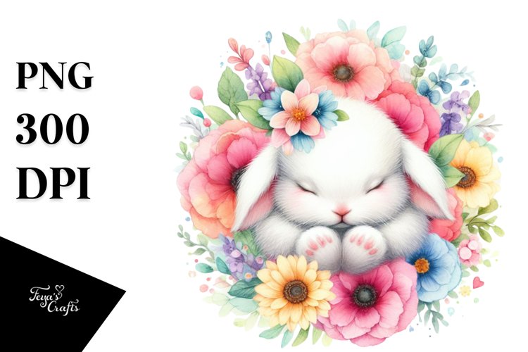 Colorful Baby Bunny Sleeping | Sublimation Clipart