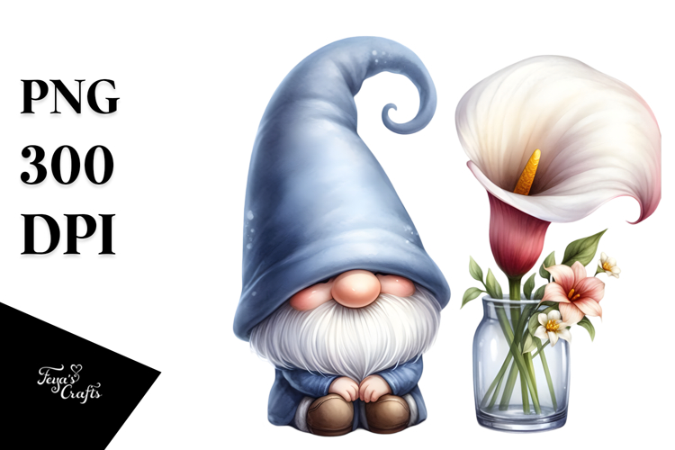 A Cute Watercolor GNOME with Big Hat, PNG