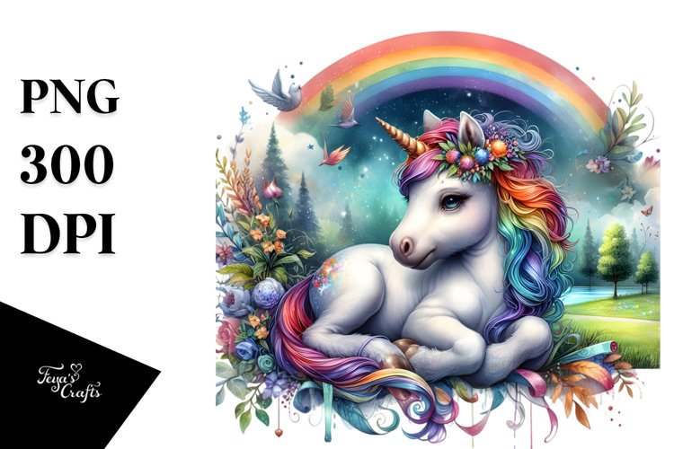Colorful Baby Unicorn in Meadow