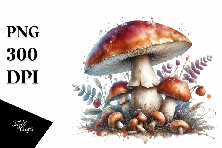 Mushroom with Watercolor Splash