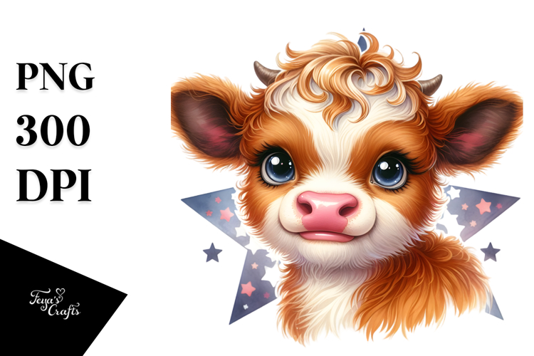 Cute Baby Highland Cow on Star PNG