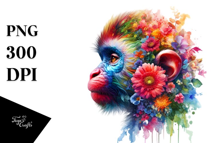Vibrant Artistic Watercolor Monkey | Clipart