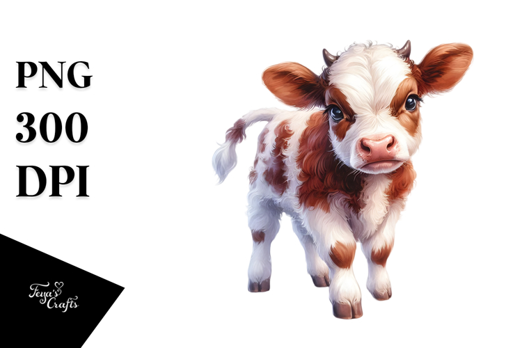 Digital Watercolor Baby Cow PNG