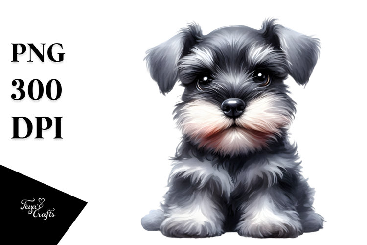 Cute Miniature Schnauzer Watercolor PNG