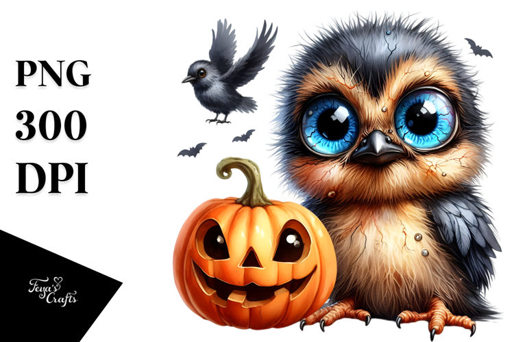 Baby Bird Holding Halloween Pumpkin PNG
