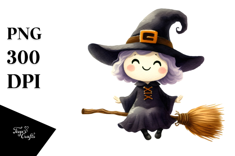 Funny Witch Watercolor Image, PNG