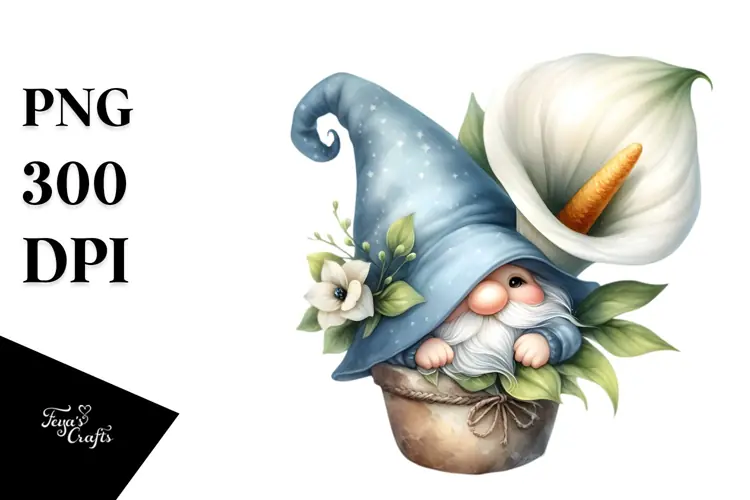 Adorable GNOME with Calla Lily PNG