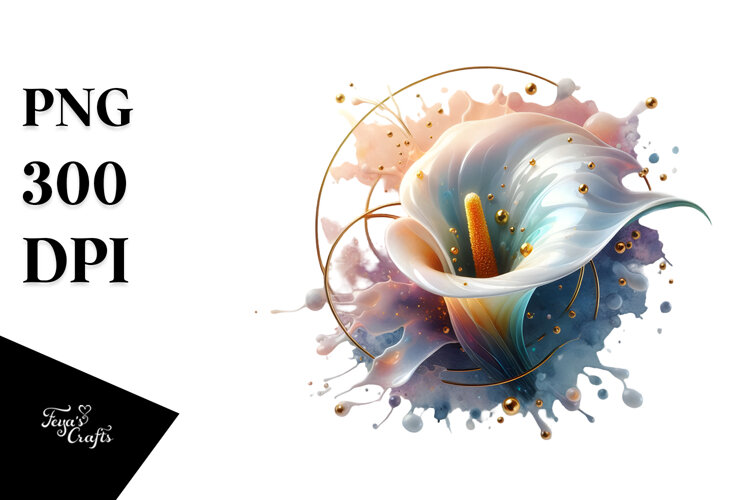 Glossy Calla Lily, Round Watercolor Splash example image 1