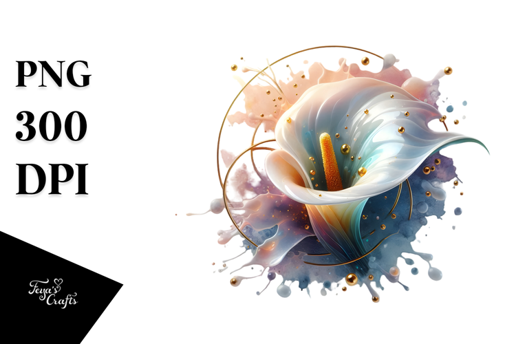 Glossy Calla Lily, Round Watercolor Splash