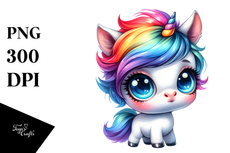 Watercolor Baby Unicorn with Cool Haircut PNG