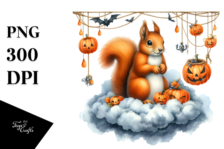 Halloween Squirrel Sitting on Cloud PNG