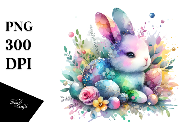 Colorful Pastel Bunny Made of on Splashy Background, PNG