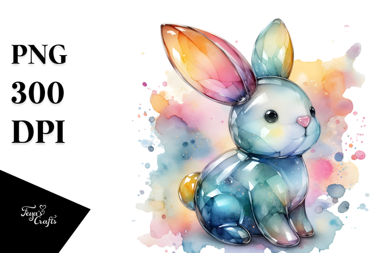 Colorful Pastel Bunny Made of on Splashy Background, PNG