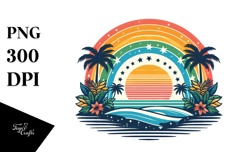 Retro Tropical Rainbow Sunset, 20 oz Tumbler