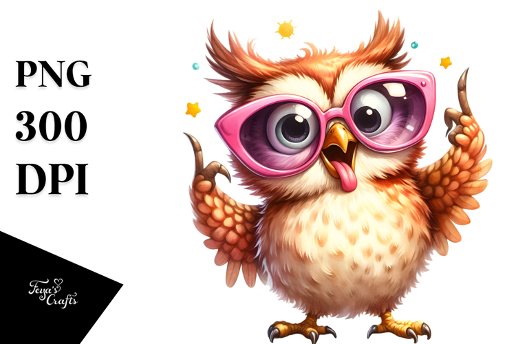 Quirky Cartoon Owl Sunglasses PNG