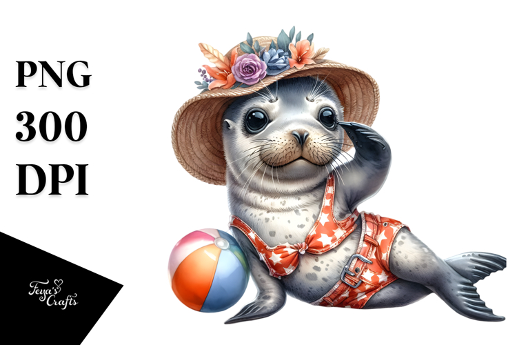 Digital Watercolor Baby Turtle in Beachwear, High-Res PNG