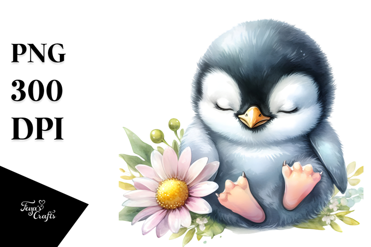 Cute Baby Penguin Sleeping, PNG
