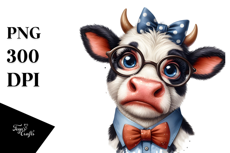 Disgusted Cow with Bow and Tie PNG