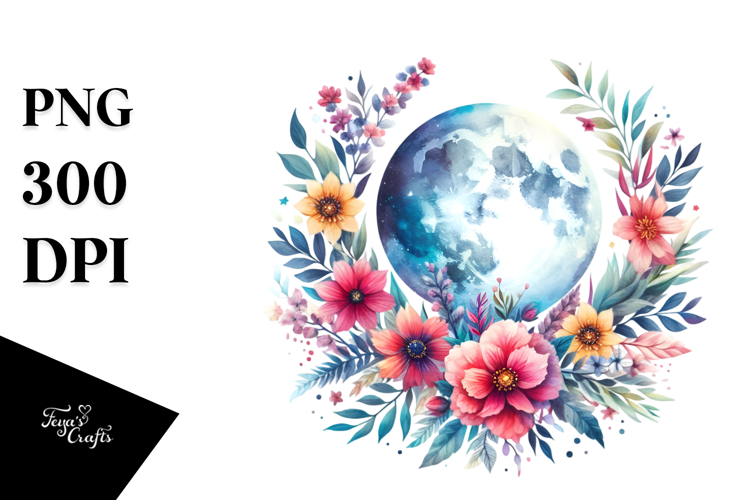 Vibrant Boho Moon with Flowers