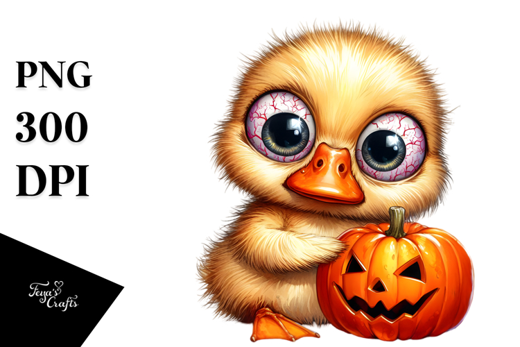 Crazy Baby Duck Holding Halloween Pumpkin PNG