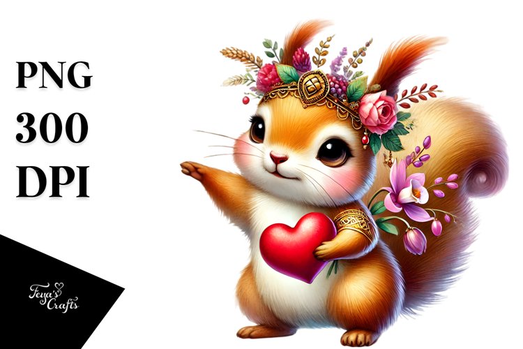Adorned Baby Squirrel Holding Heart PNG