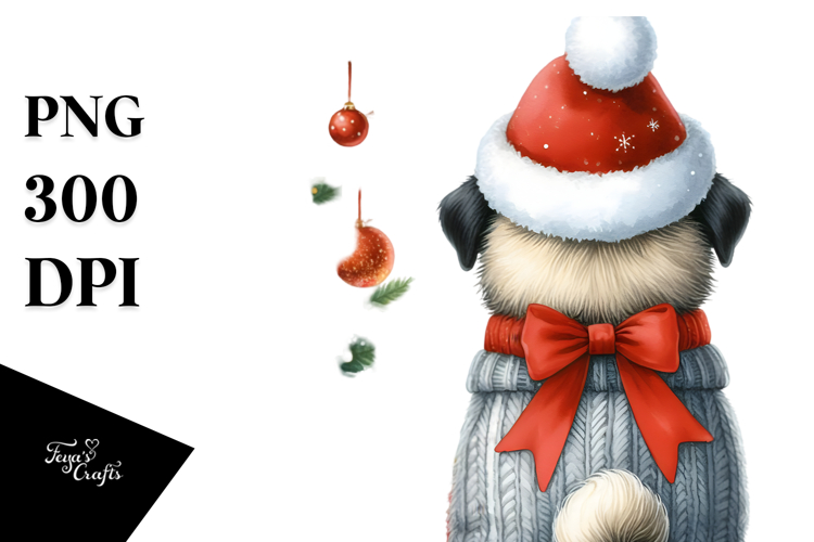 Pug with Christmas Decorations PNG