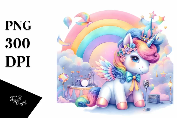 Colorful Baby Unicorn on Stage, PNG