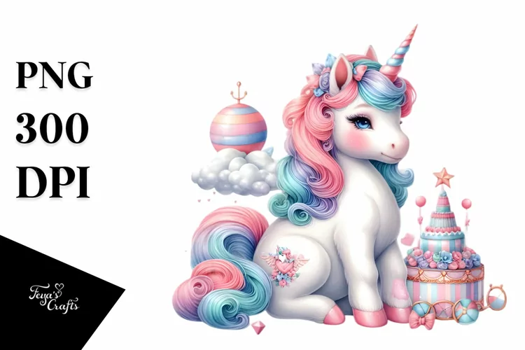 Colorful Baby Unicorn on Stage, PNG