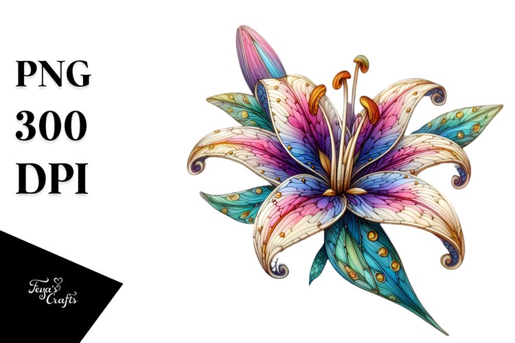 Detailed Vibrant Lily in Stained , PNG example image 1