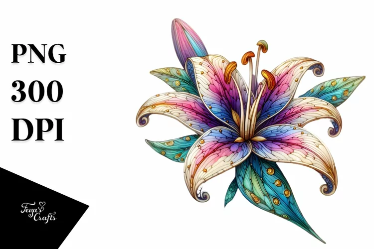 Detailed Vibrant Lily in Stained , PNG