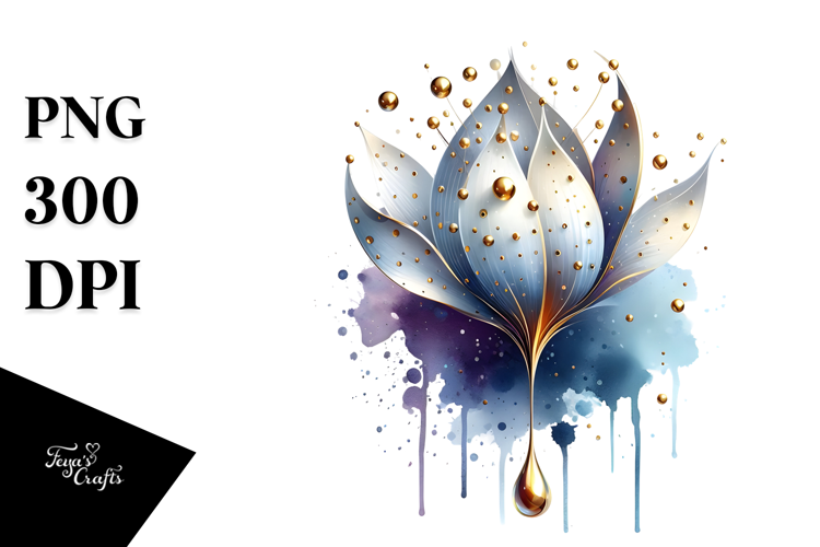Abstract Glossy Snowdrop Shiny Golden Insertions Watercolor
