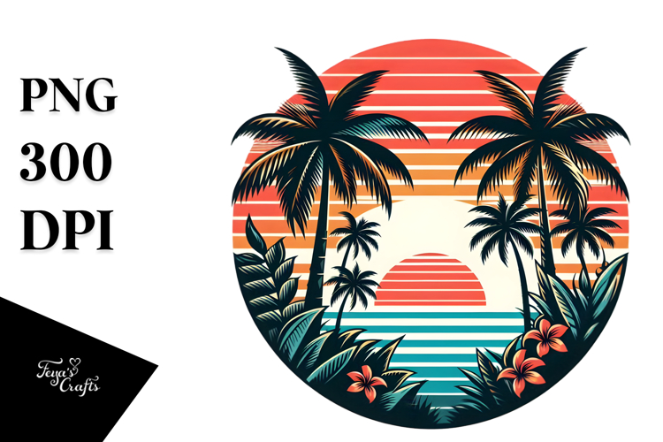 Retro Tropical Sunset, PNG