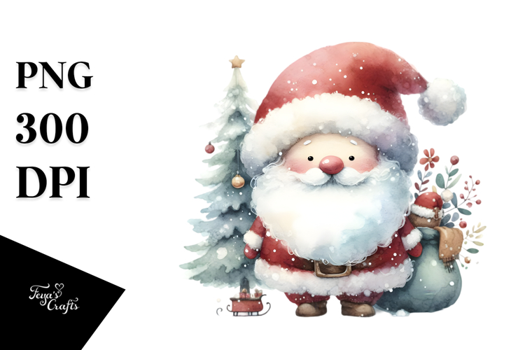 santa Watercolor Whimsical PNG