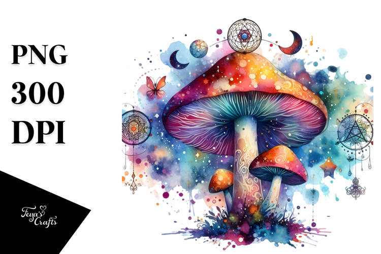 Watercolor Magical Celestial Mushroom PNG