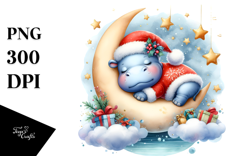 Vibrant Cute Baby Hippo Dressed for Christmas