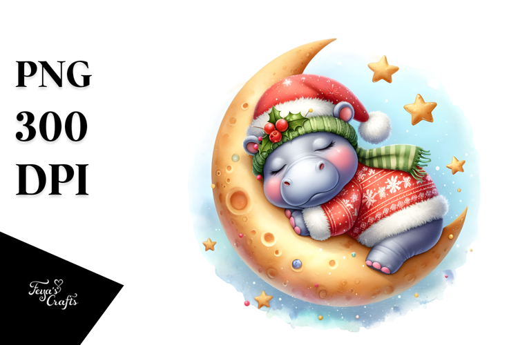 Vibrant Cute Baby Hippo Dressed for Christmas